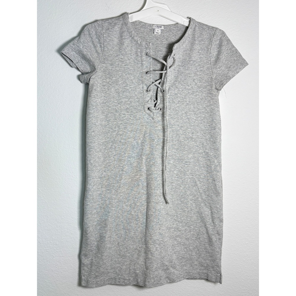 J.Crew Womens Lace Up Neck T-Shirt Dress Heather‎ Grey Short Sleeve Mini XS